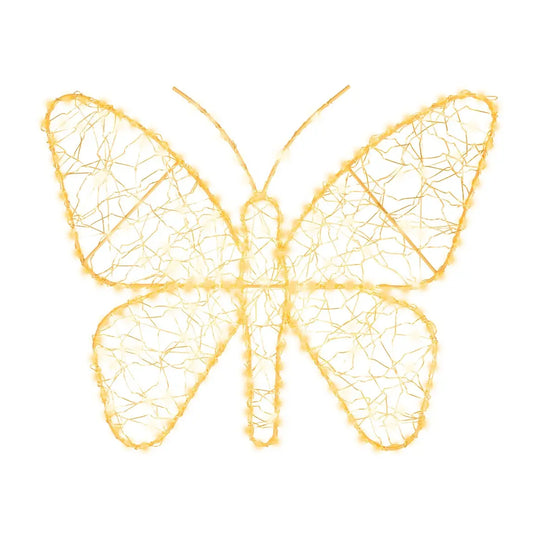 Farfalla luminosa LED oro e bianca da esterno 38 × H30 cm