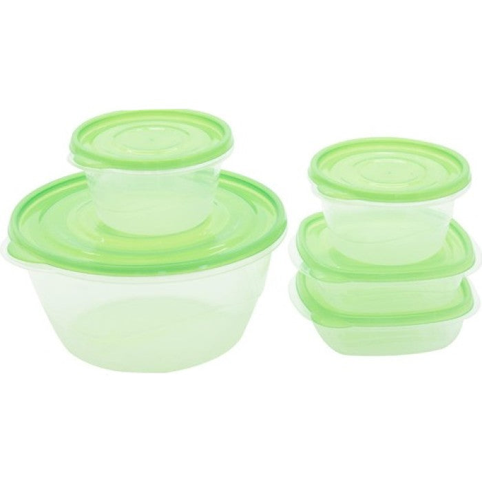 Set of 5 containers with green lids