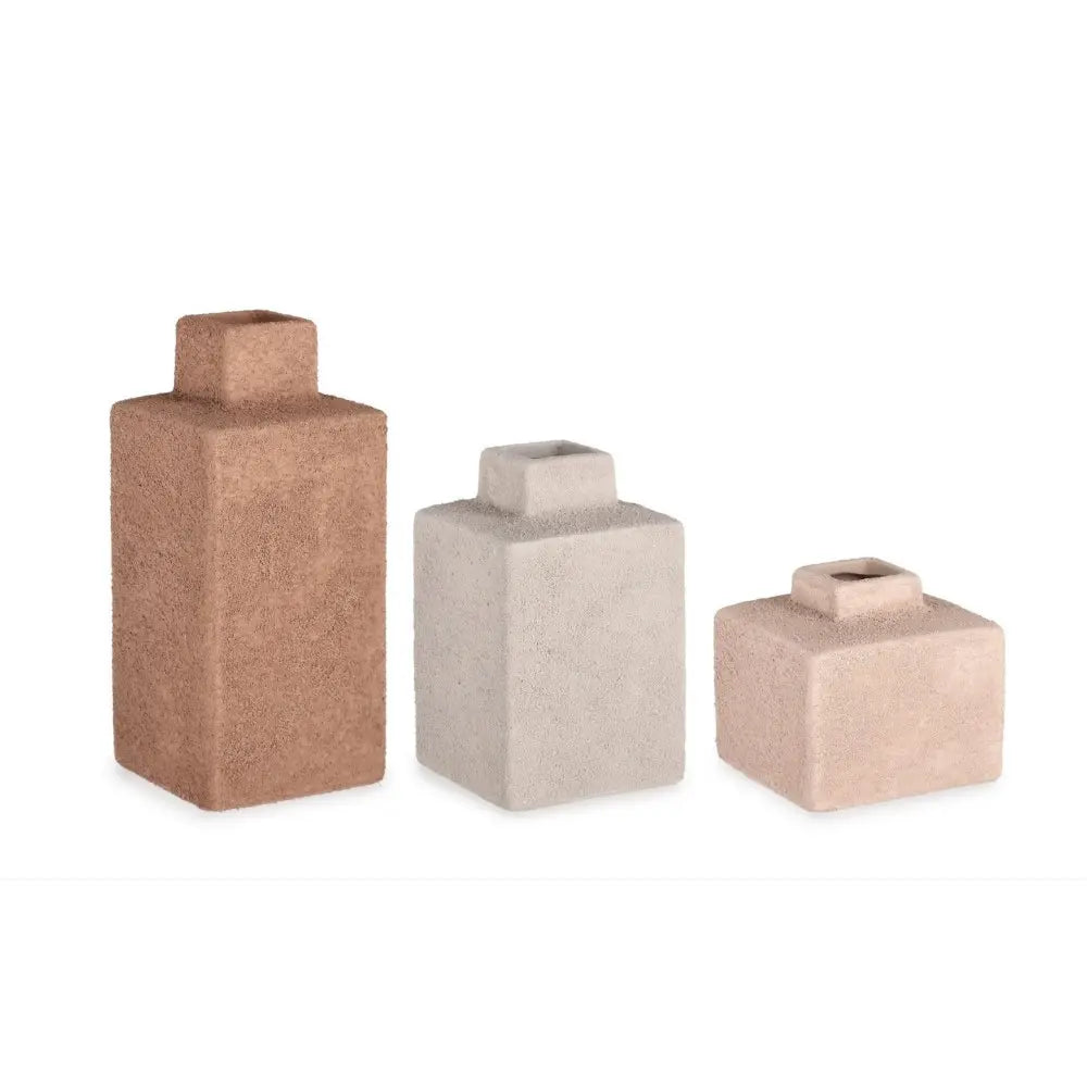Set 3 vasi decorativi Gerd a bottiglia quadrata assortiti H10-22,3 cm