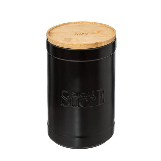 Black ceramic sugar jar with bamboo lid Ø 12.2 cm