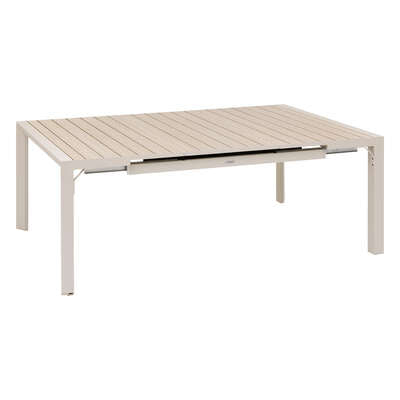 Adjustable Evasion Square Table in Aluminum with Wood Effect in Clay