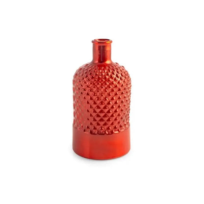 Vaso bottiglia in vetro RYC a rombi rosso metallizzato 22 cm