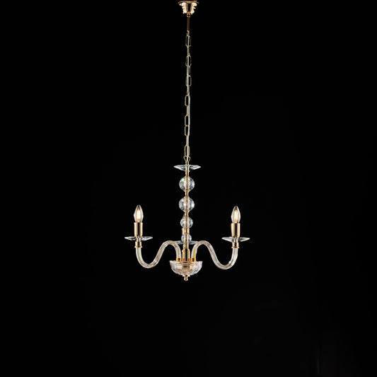 Lampadario in oro con vetro trasparente e strass 3 luci H.49 - MAX 109 - Ø43