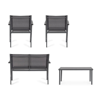 Set salotto Florida 4 Posti antracite con tavolino in vetro temperato