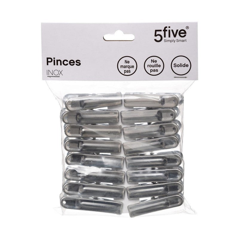 Juego de 16 pinzas para ropa de acero inoxidable.
