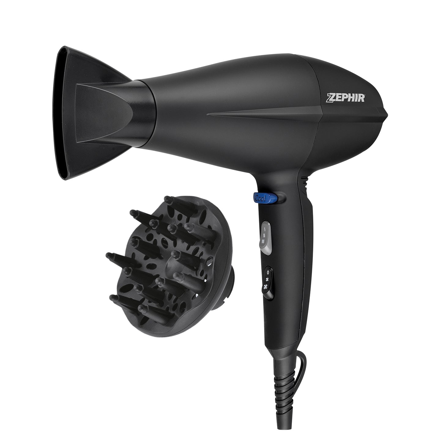 Secador de pelo profesional con ionización y accesorios incluidos.