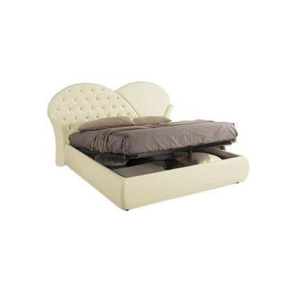 Letto matrimoniale c-contenitore in ecopelle crema  215x220xh.122 cm