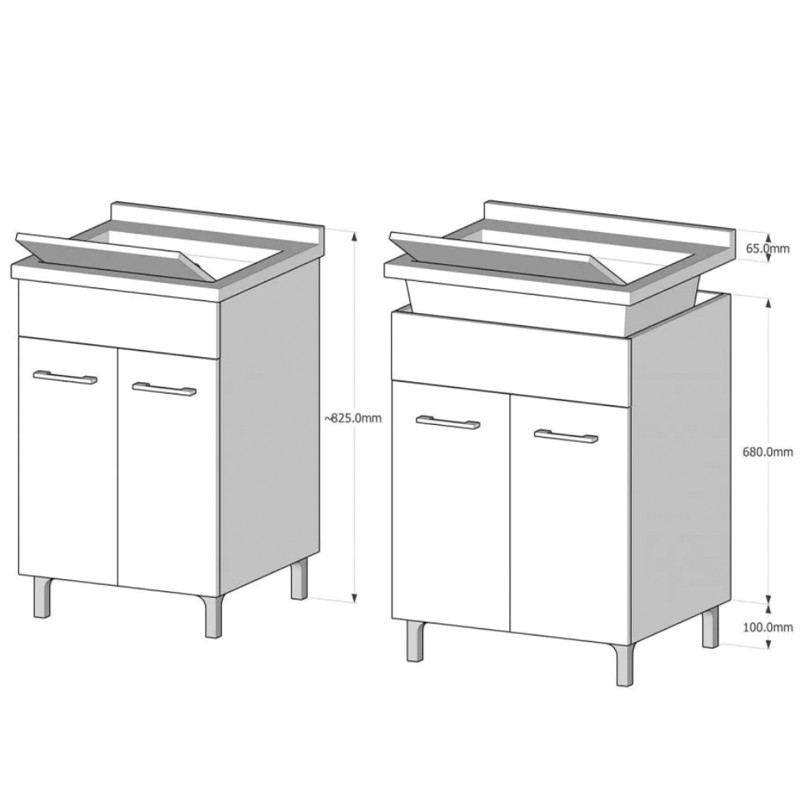 Wash basin with 2 doors measuring 50x50 cm, white oak colour