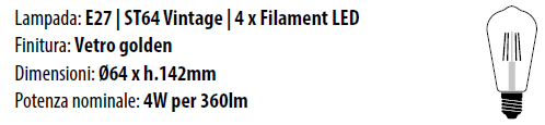 Lampada E27 ST64 4W 2200°K Golden