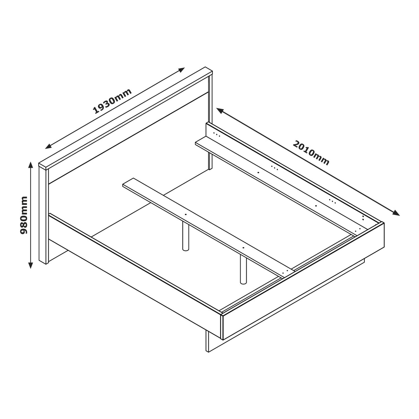 Audace Doppelbett Walnuss/Grau – Maße: 193,50 x 98,10 x 218 cm