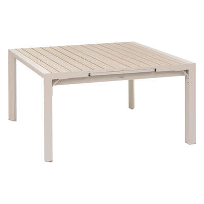 Adjustable Evasion Square Table in Aluminum with Wood Effect in Clay