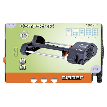 Claber Compact-12 – Irrigatore oscillante a 12 fori per superfici fino a 190 m²