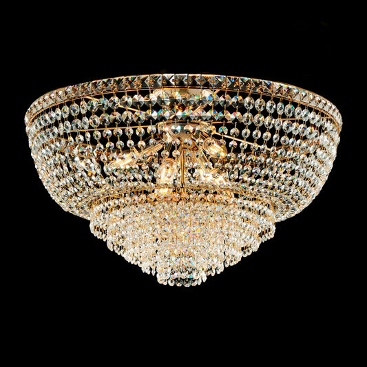 Plafoniera in ferro e ottone dorato con strass 8 luci H.40 - Ø62