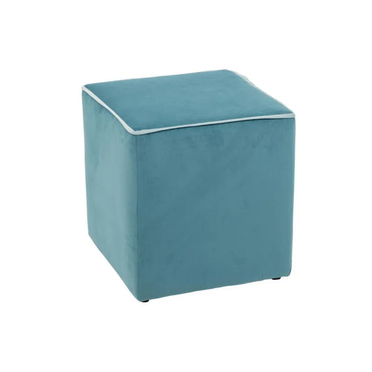 Zeno-Pouf aus blaugrünem Samt – hellblauer Rand