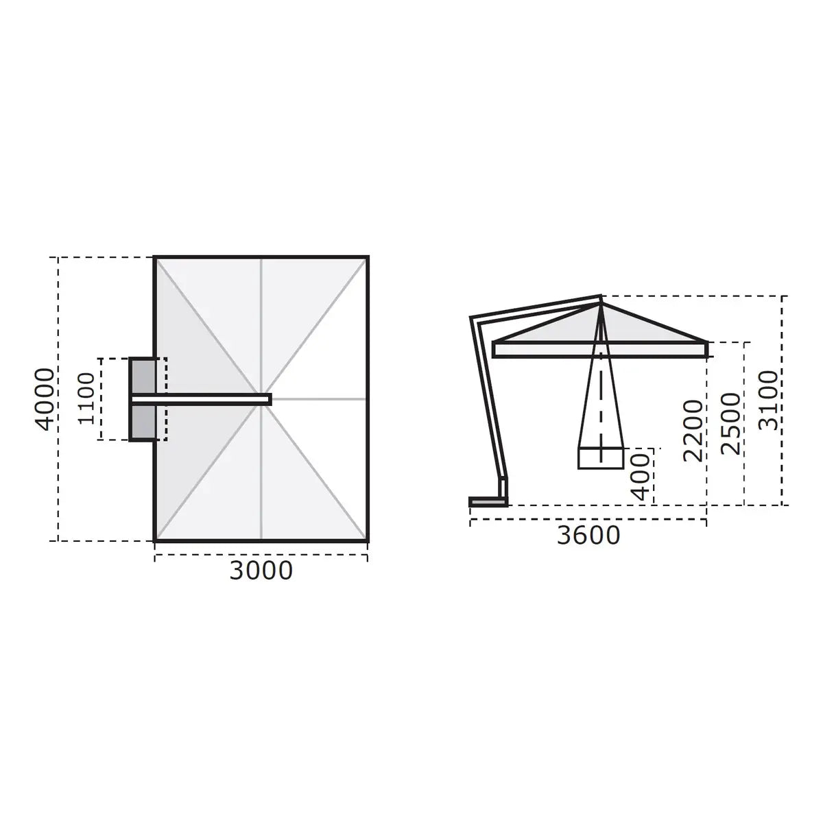 Scolaro ombrellone a braccio 3x4 ecrù