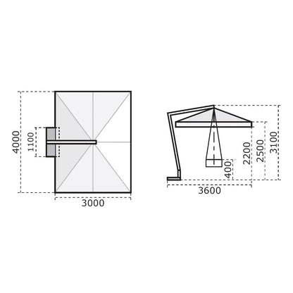 Scolaro ombrellone a braccio 3x4 ecrù