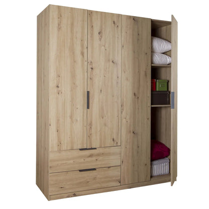 Wardrobe with 4 doors and 2 drawers 162x58 cm artisan oak
