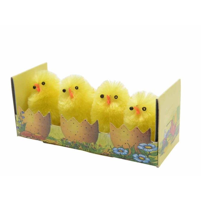 Set 4 pulcini decorativi pasquali in ciniglia 3.5 × H4 cm