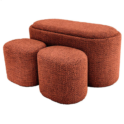 Set pouf e panca contenitore tessuto Bouclé terracotta