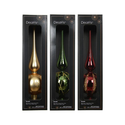 Puntale per albero di Natale in vetro rosso, oro e verde Ø8 × H31 cm – 1 pezzo assortito