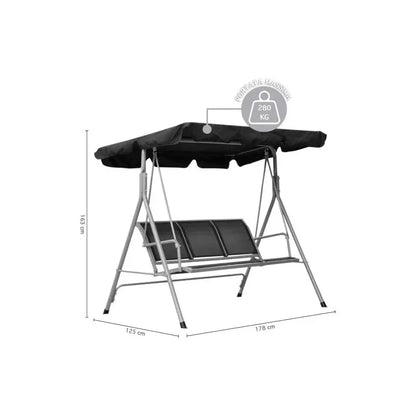 Dondolo da giardino 3 posti con tetto parasole cm 178x125x165h