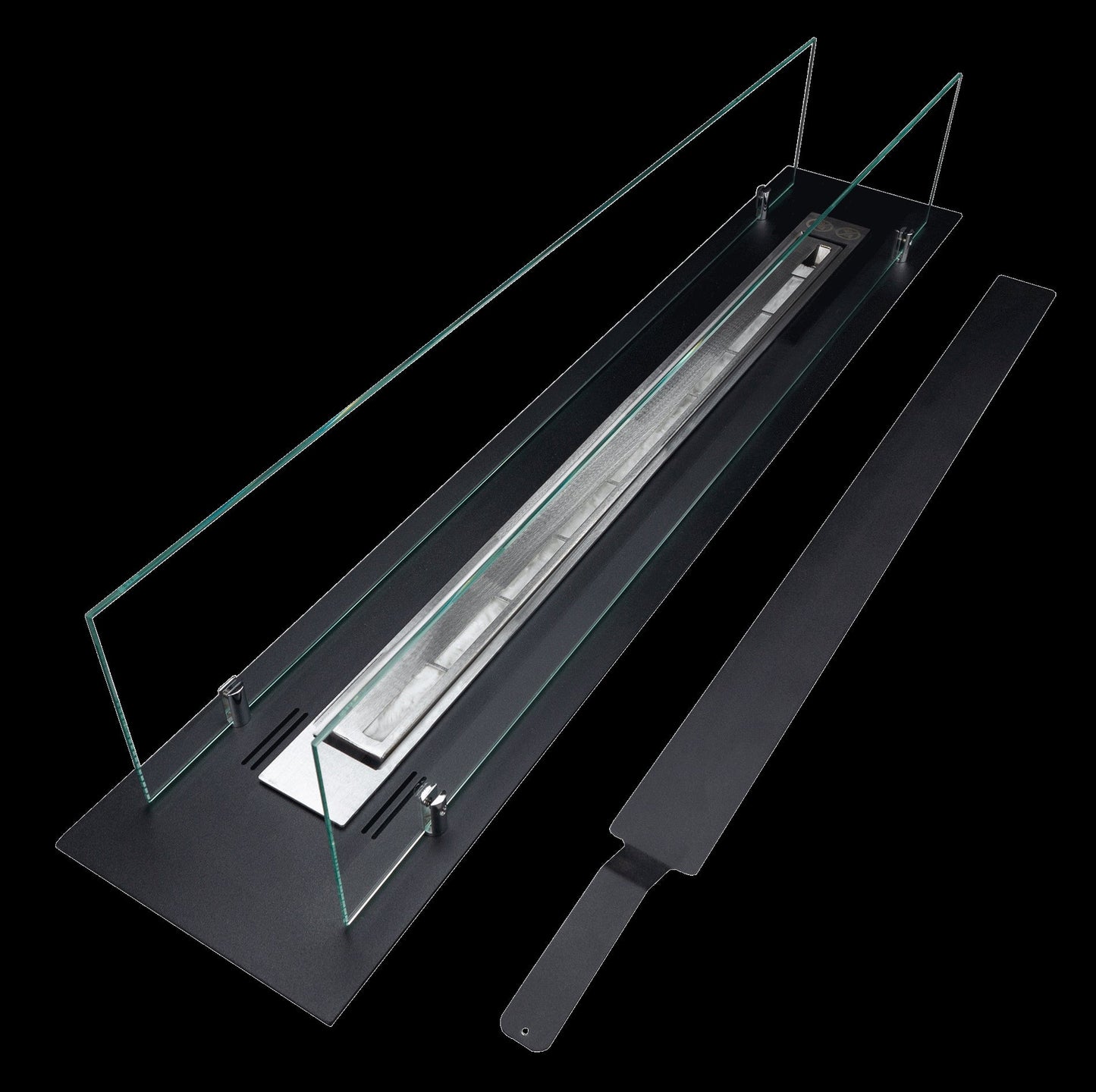 Bruciatore per camino a bioetanolo in acciaio con vetri 100x21x19,4 cm