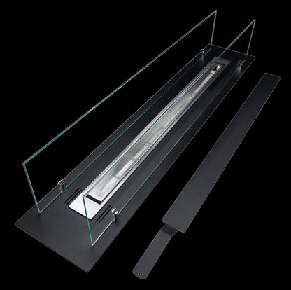 Bruciatore per camino a bioetanolo in acciaio con vetri 100x21x19,4 cm