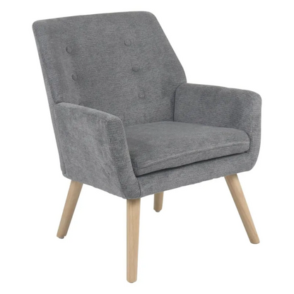 Sillón Michelle de tela gris con patas de madera natural 82x68x64 cm