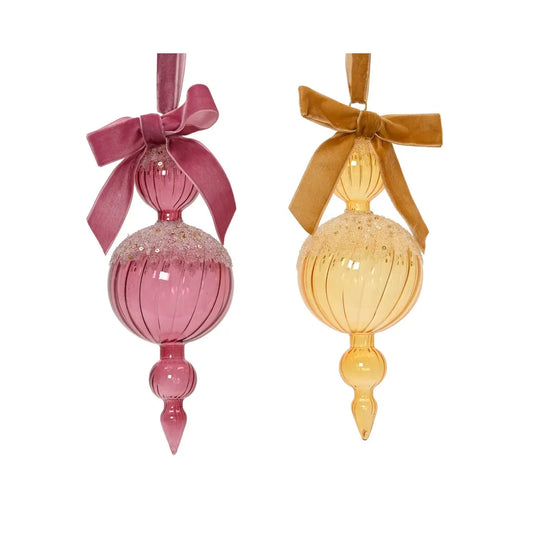 Decorazione natalizia in vetro oro e rossa a coste con glitter Ø9 × H25 cm – 1 pezzo assortito
