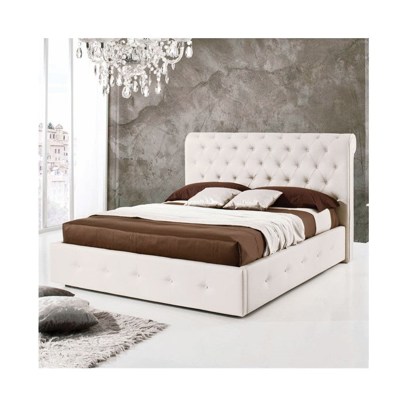 Letto matrimoniale c- contenitore  in ecopelle Bianco 180x223xh.120 cm