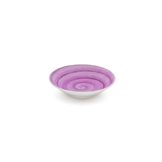 Malvenfarbener Memento-Suppenteller aus handbemalter Keramik, Ø 23,5 cm