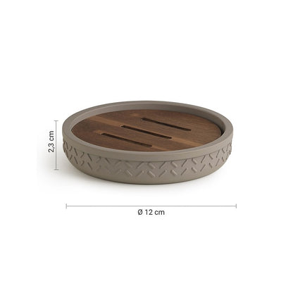 Portasapone Thea in resina e bambù grigio / naturale scuro 2,3 x 12 x 12 cm