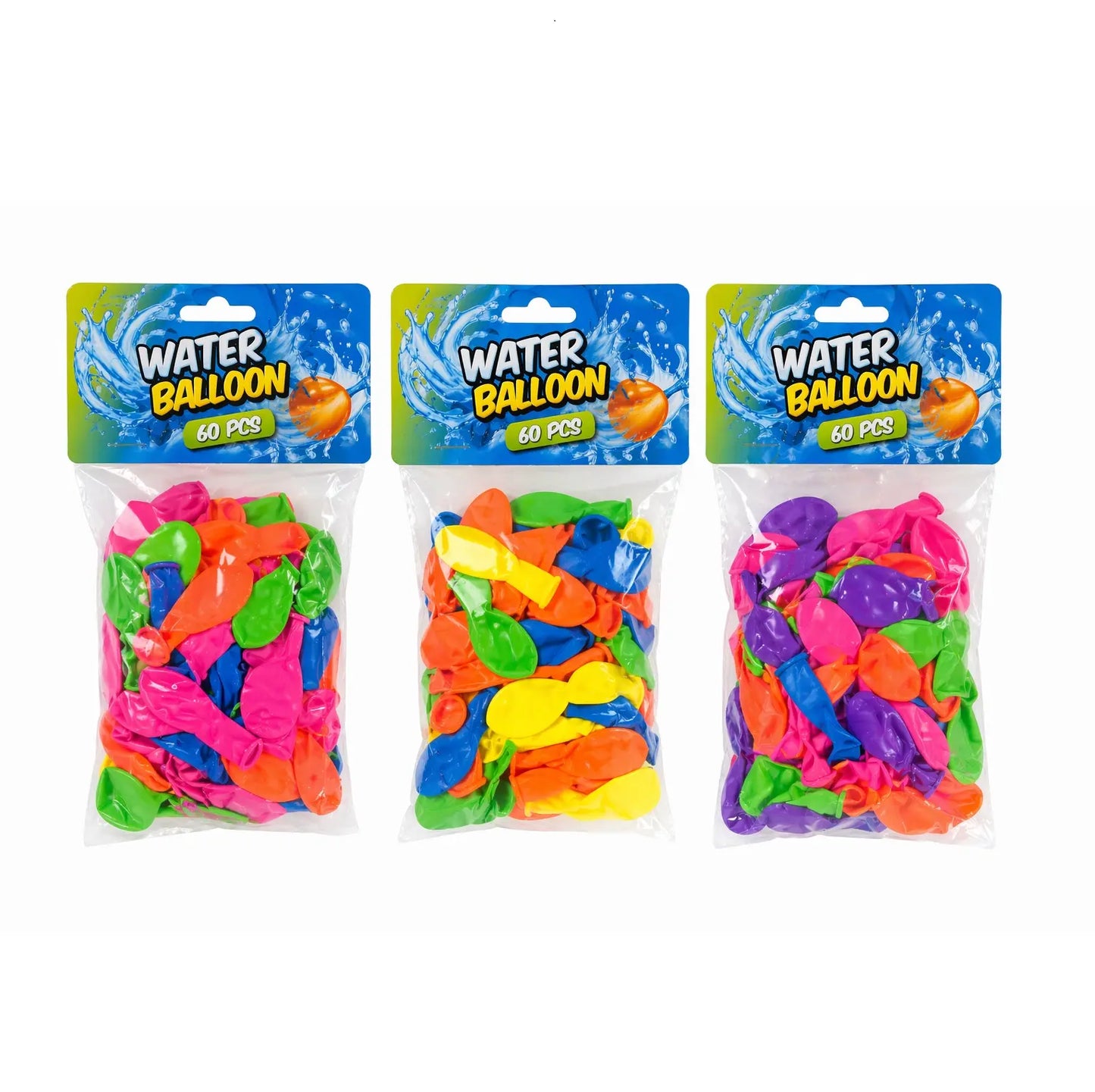 Set de 60 globos de agua de colores variados.
