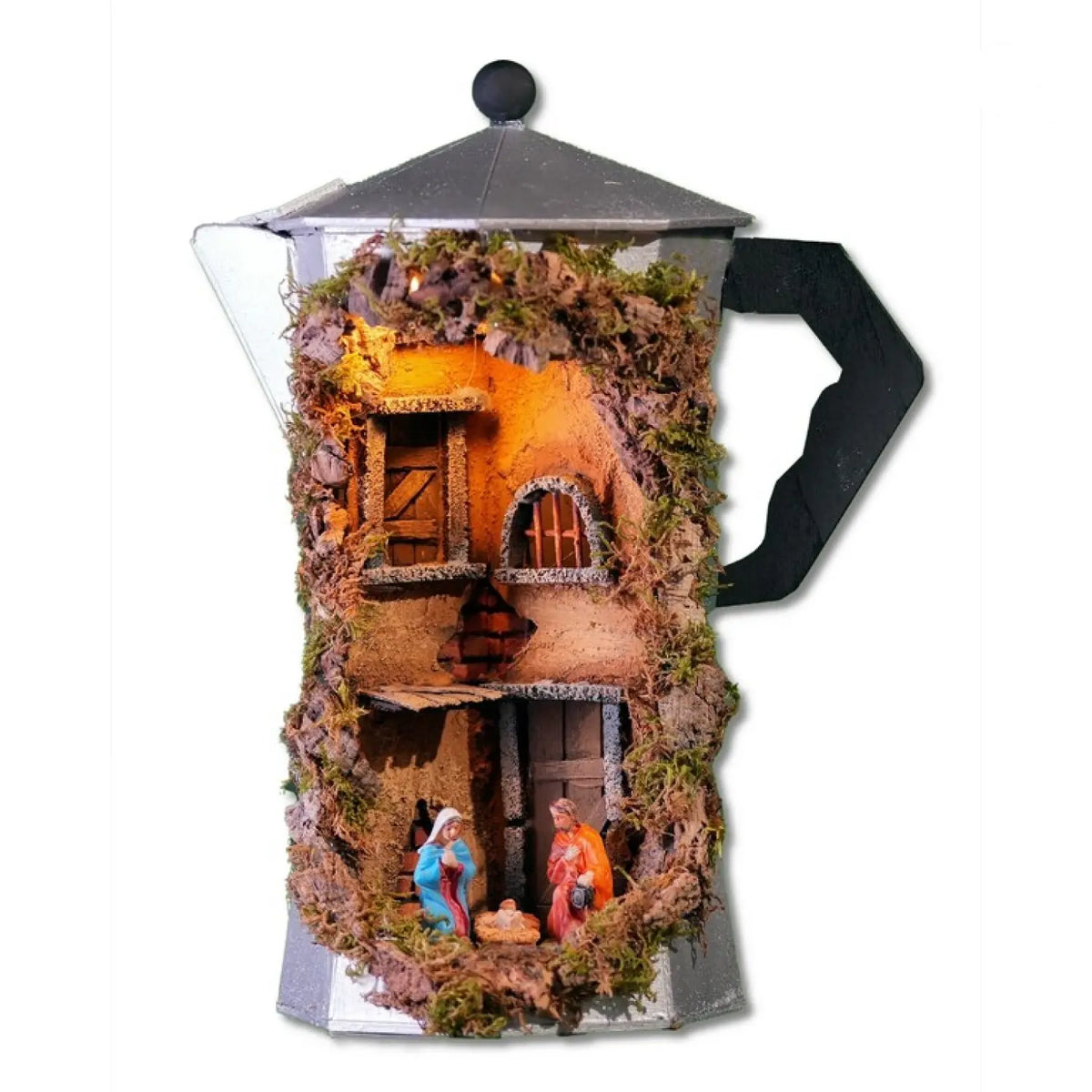 Moka con Natività luminosa H6 cm 14 × 14 × 3 cm