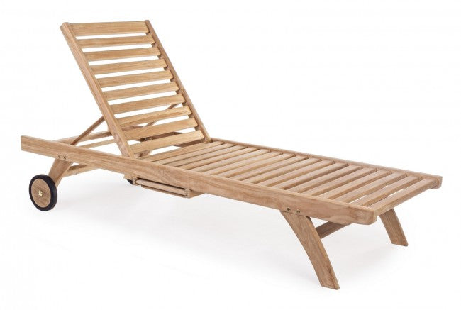 Sun Lounger with Wheels in Teak