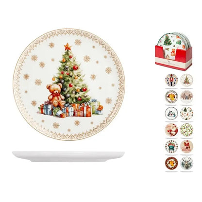Piatto panettone in porcellana Coupe Natale 27 cm - 1 pezzo fantasia assortita