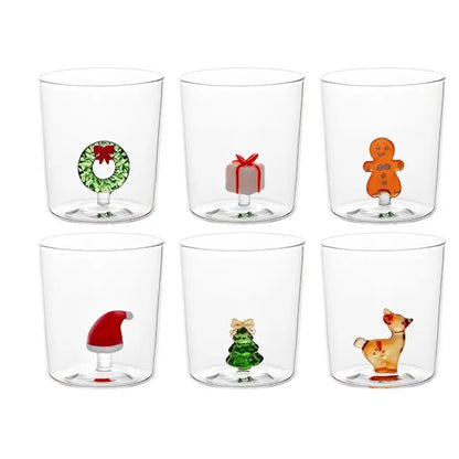 Bicchiere in vetro borosilicato con miniatura natalizia 35 cl - 1 pezzo assortito