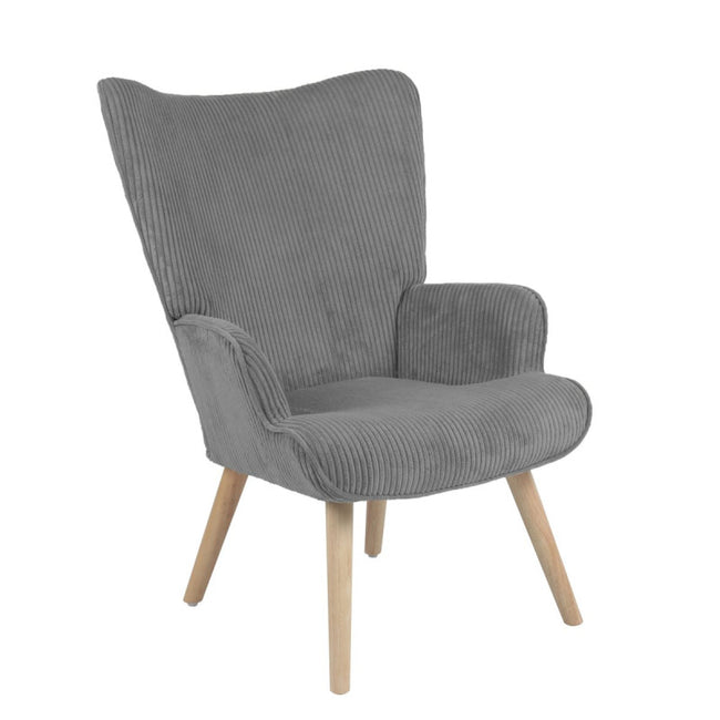 Sillón Hilary de tela gris con cama de madera natural 96x74x66 cm