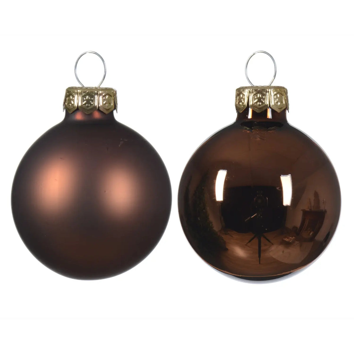 Box 12 palline di Natale in vetro marrone espresso lucide e opache Ø6 cm