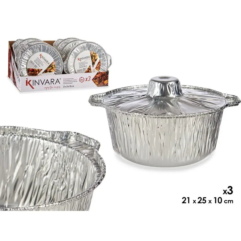 Set mit 3 Aluminiumtöpfen mit Deckel, 22 x 13 x 25 h cm
