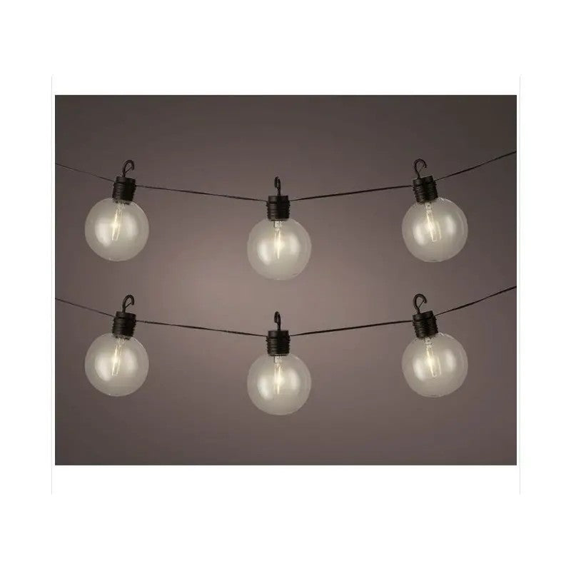 Catena luminosa solare da esterno 5.8 m con 10 sfere LED trasparenti luce calda