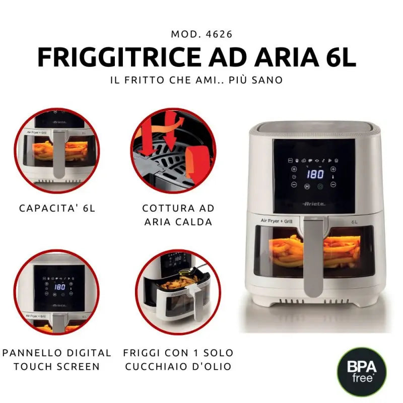 Ariete friggitrice ad aria bianca 6L 1300W