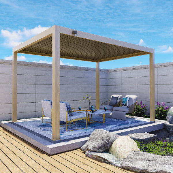 Bioklimatische Pergola Atena mit Holzeffekt 3x4x2h