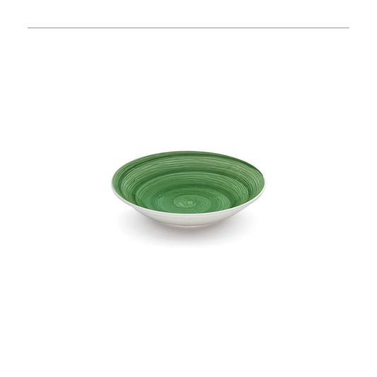 Smaragdgrüner Memento-Suppenteller aus handbemalter Keramik, Ø 23,5 cm