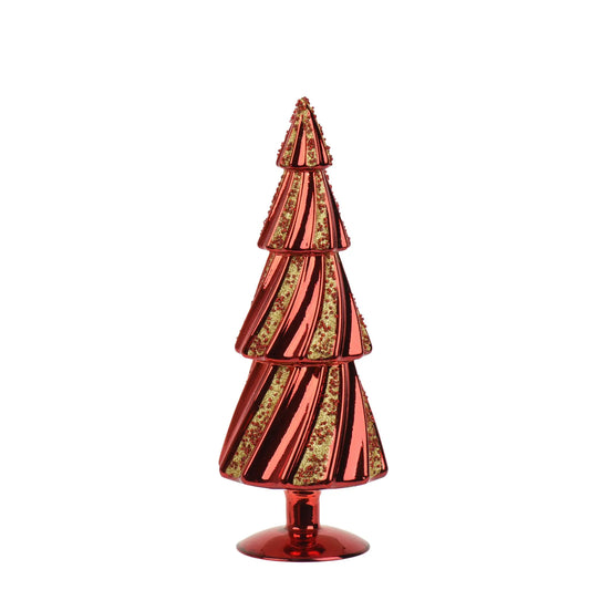 Albero di Natale in vetro metallizzato rosso e oro con glitter Ø12 × H31,5 cm