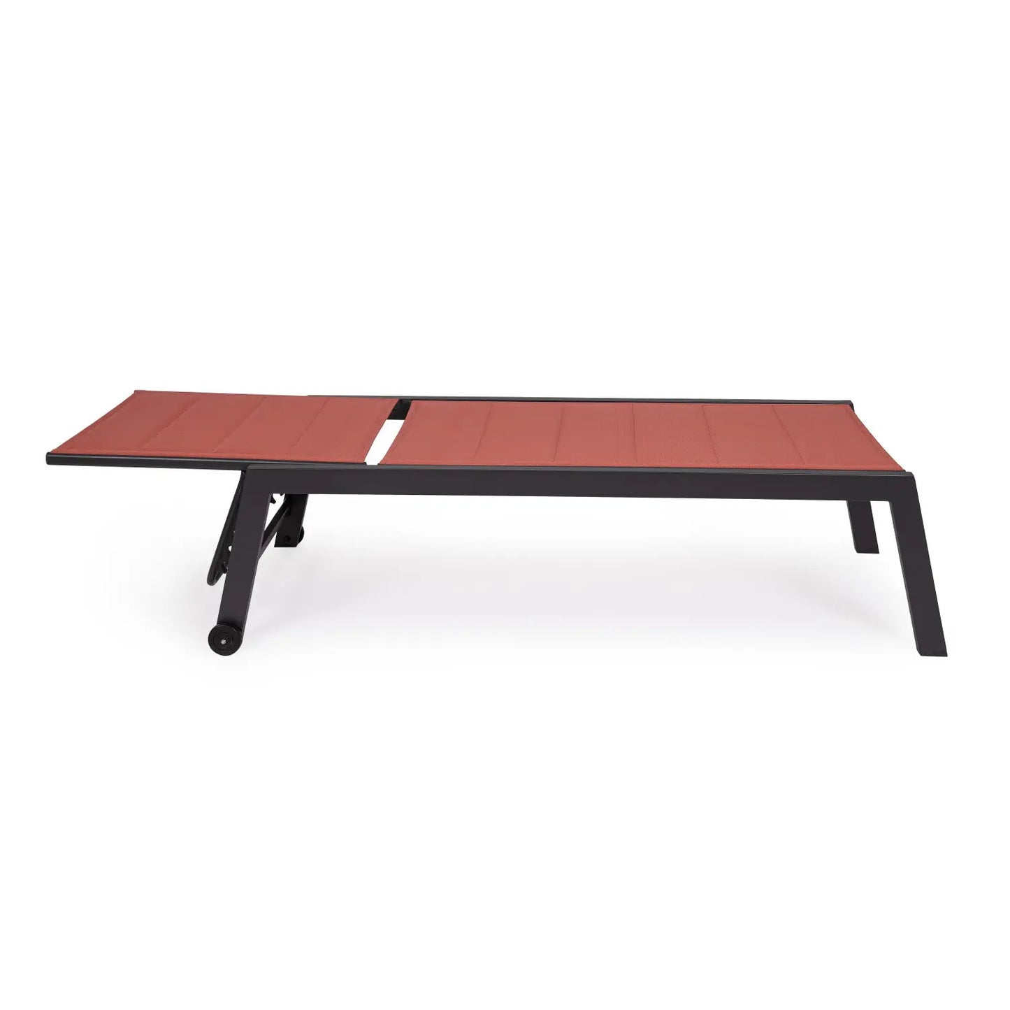 Lettino prendisole Hilde rosso con ruote e schienale reclinabile cm 200x70x102h