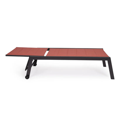 Lettino prendisole Hilde rosso con ruote e schienale reclinabile cm 200x70x102h