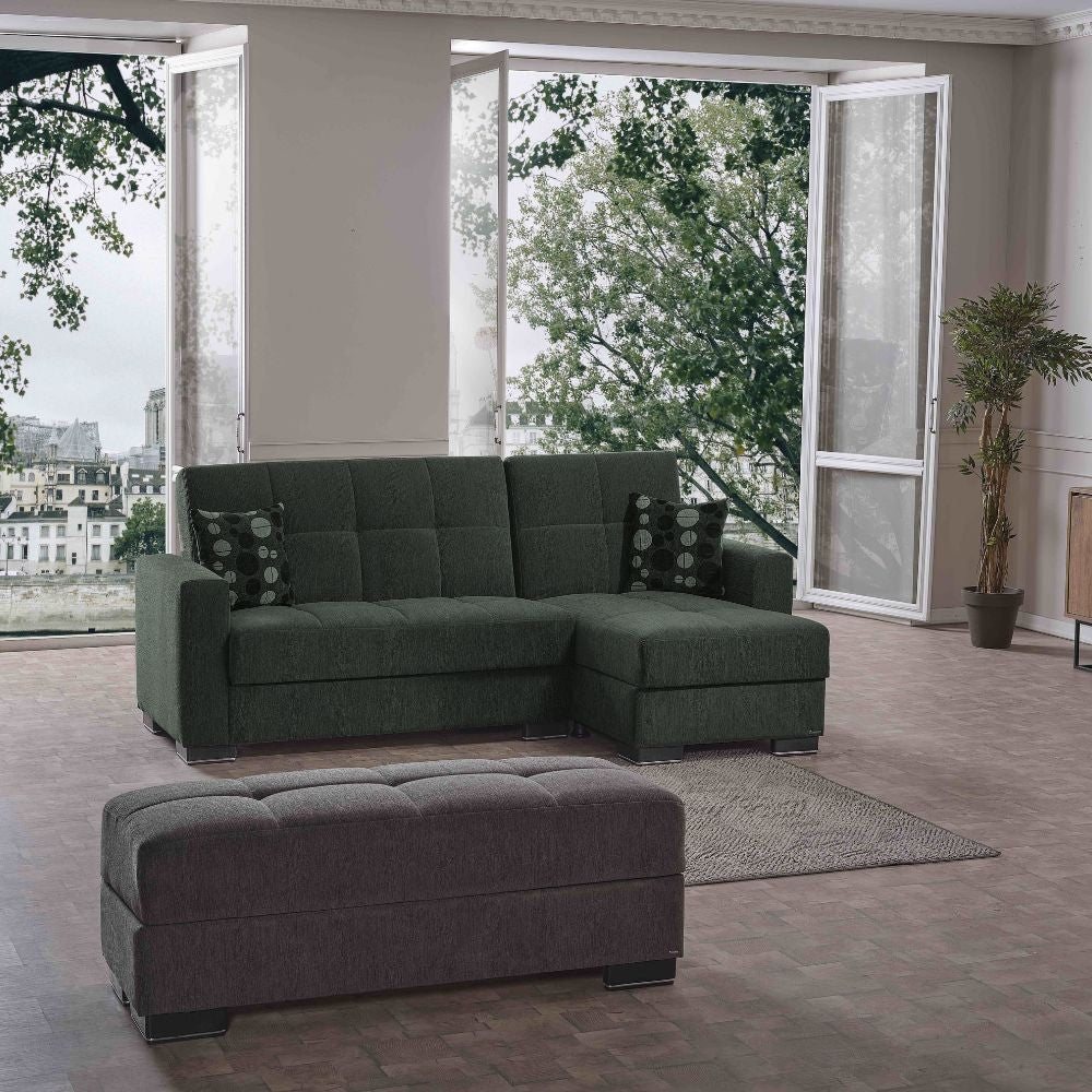 Divano Letto con Penisola 240x107x99 cm Verde Oliva