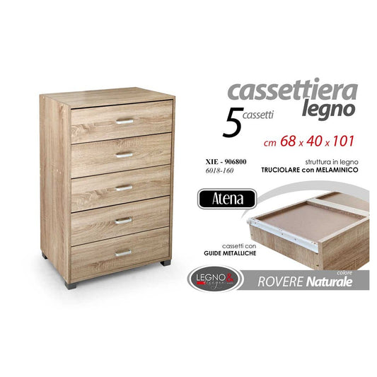 Cassettiera 5 cassetti rovere naturale cm 68x40x101 h