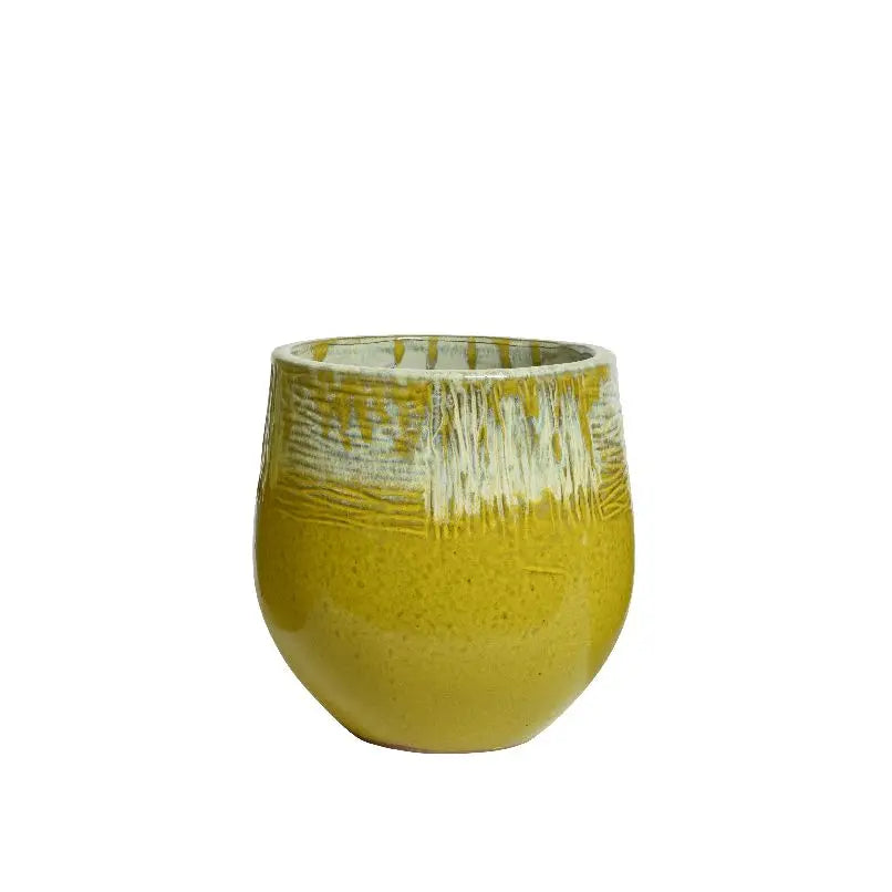 Fioriera Noha in terracotta gialla e bianca Ø26 × H31 cm